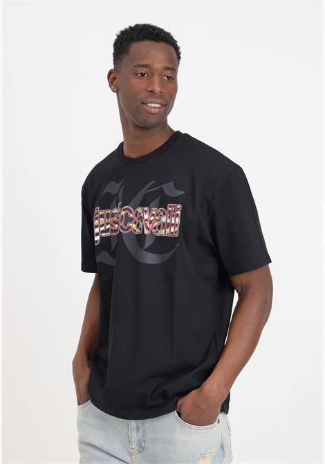 Black men's T-shirt with multicolor logo print on the front JUST CAVALLI | 76OAHG12CJ318899